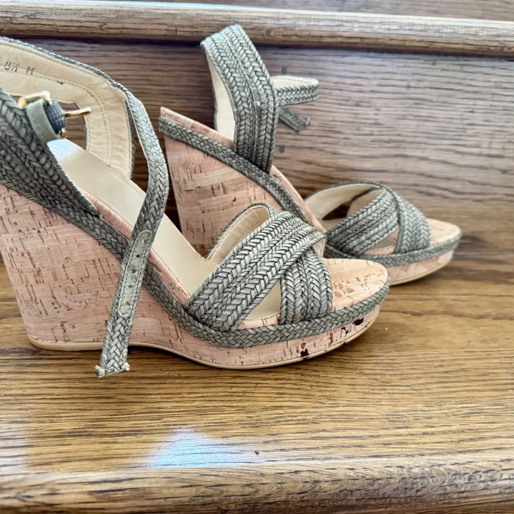 Stuart Weitzman Minx Wedges Cork Olive/Gray 8.5 - Picture 6 of 9